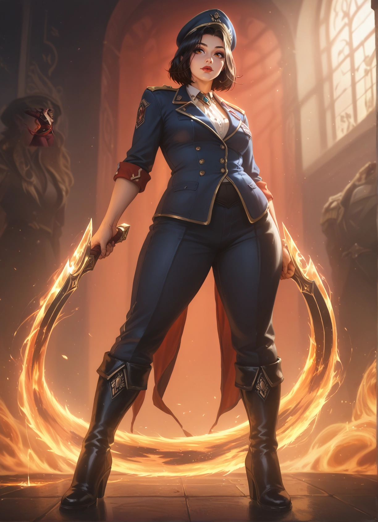 boots, hat, weapon, uniform, holding, dual wielding · Yamete.gg