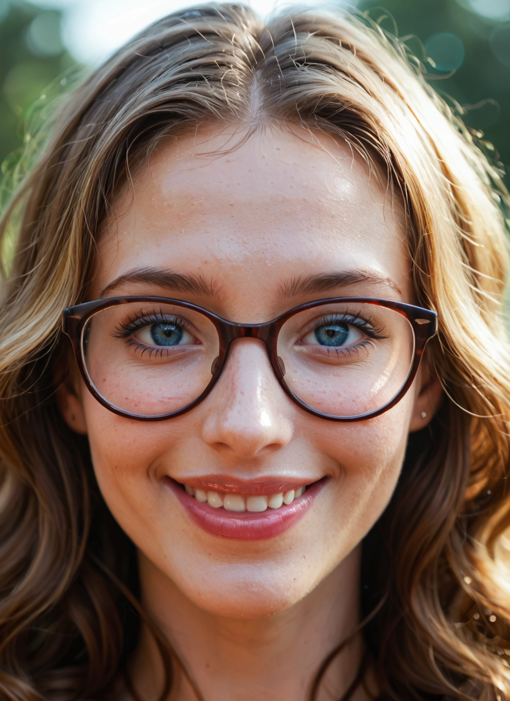 1girl, solo, glasses, blue eyes, smile, freckles · Yamete.gg