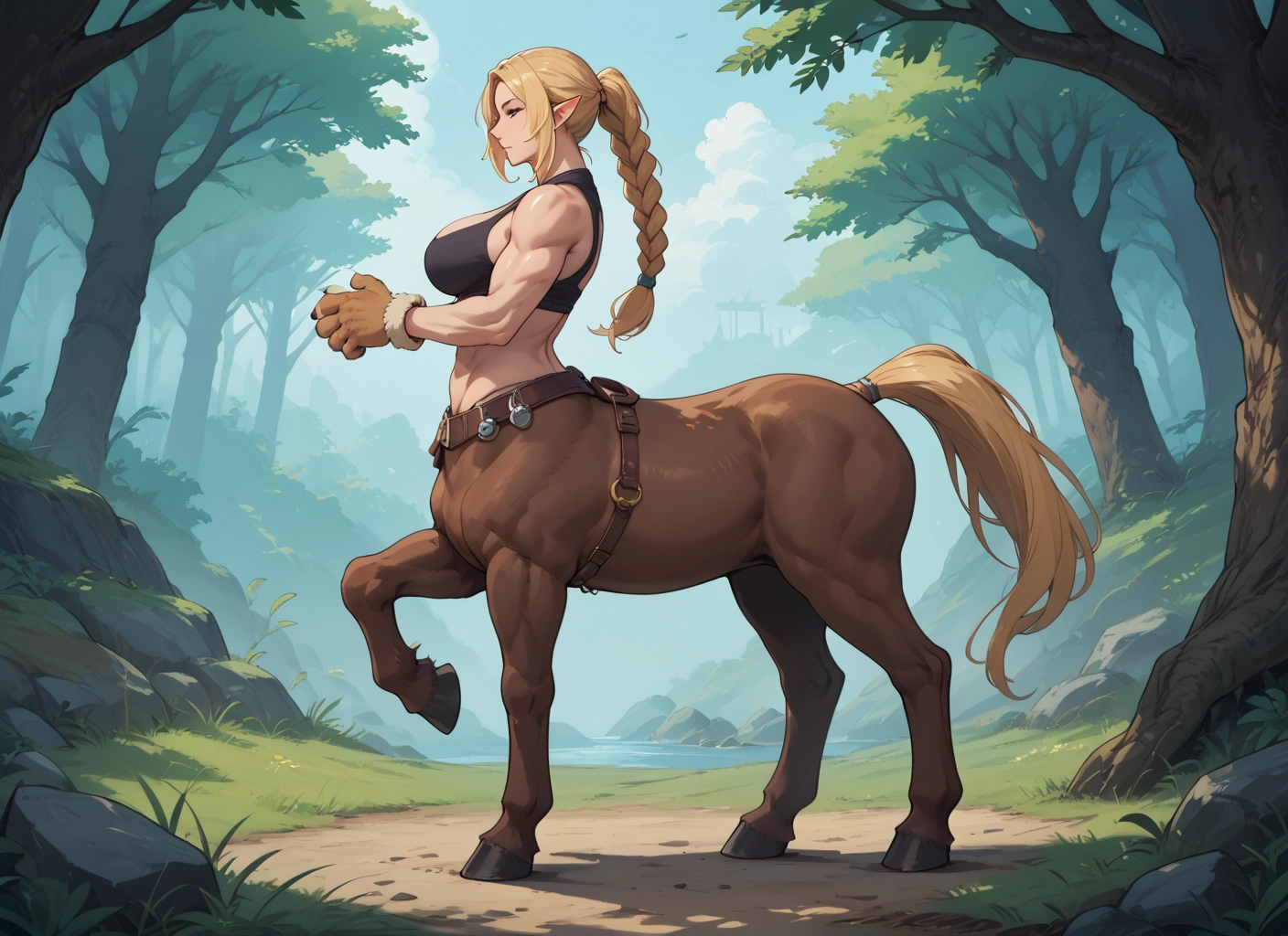 1girl, taur, monster girl, pointy ears, breasts, centaur · Yamete.gg