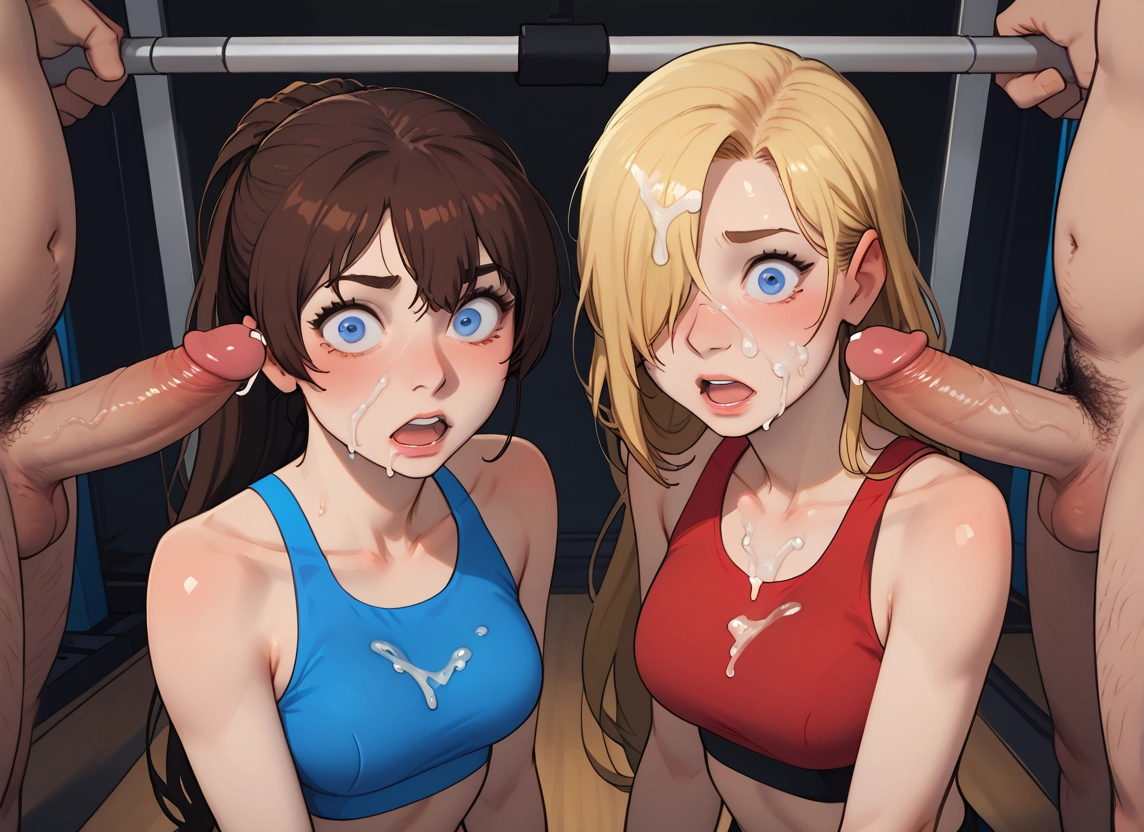 penis, multiple girls, 2girls, cum, blonde hair, breasts · Yamete.gg