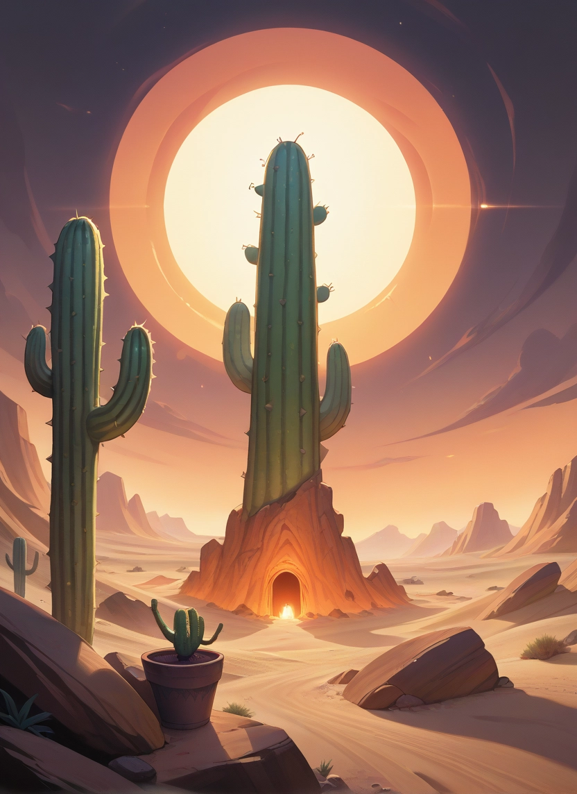 cactus, plant, desert, no humans, scenery, sky · Yamete.gg