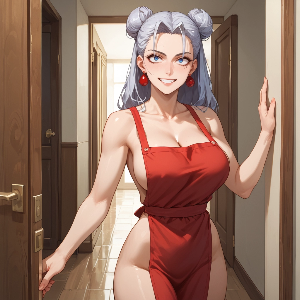1girl, breasts, apron, naked apron, jewelry, blue eyes · Yamete.gg