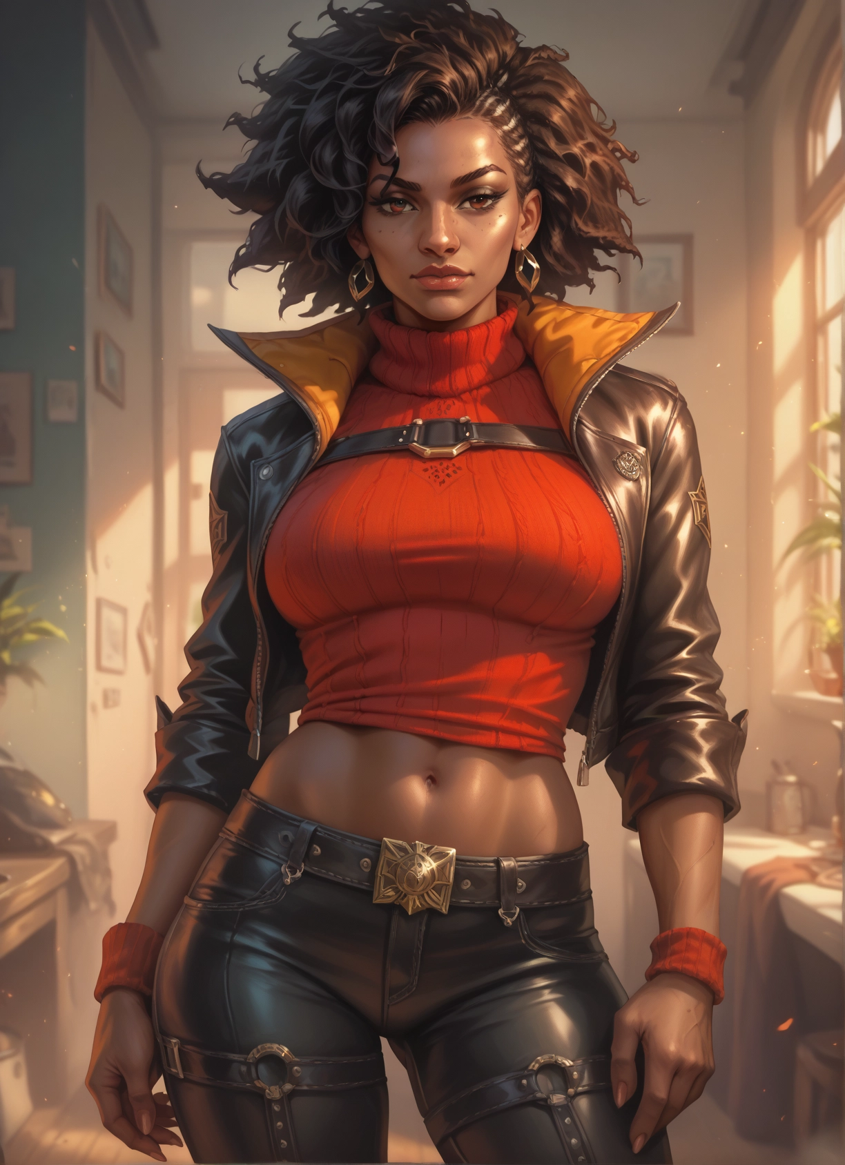 1girl, solo, breasts, navel, jewelry, jacket · Yamete.gg