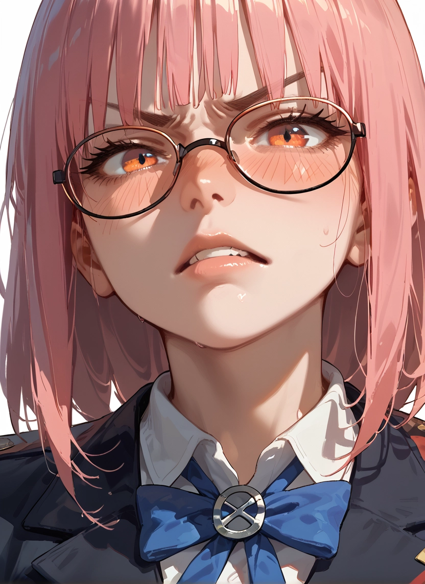1girl, solo, glasses, pink hair, blush, looking at viewer · Yamete.gg