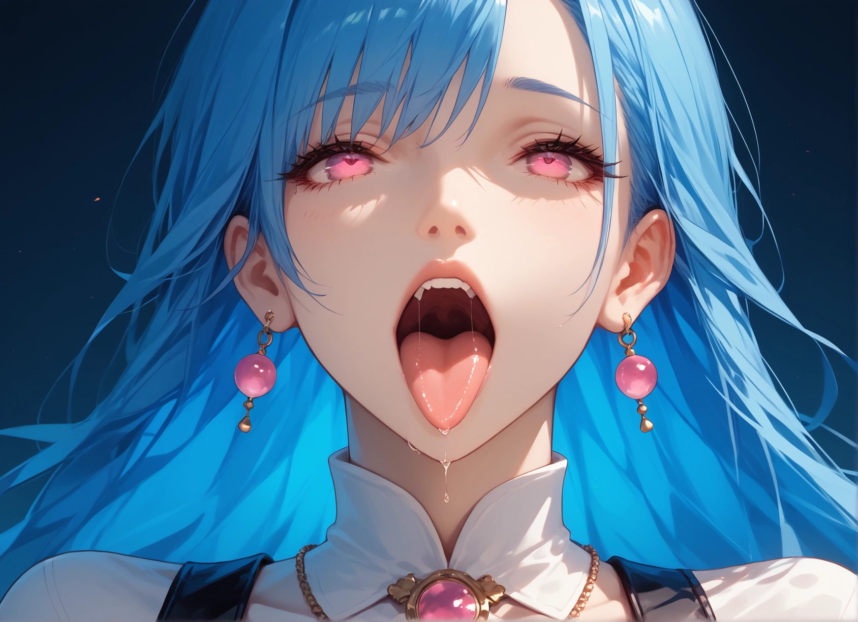1girl, solo, jewelry, earrings, open mouth, tongue · Yamete.gg
