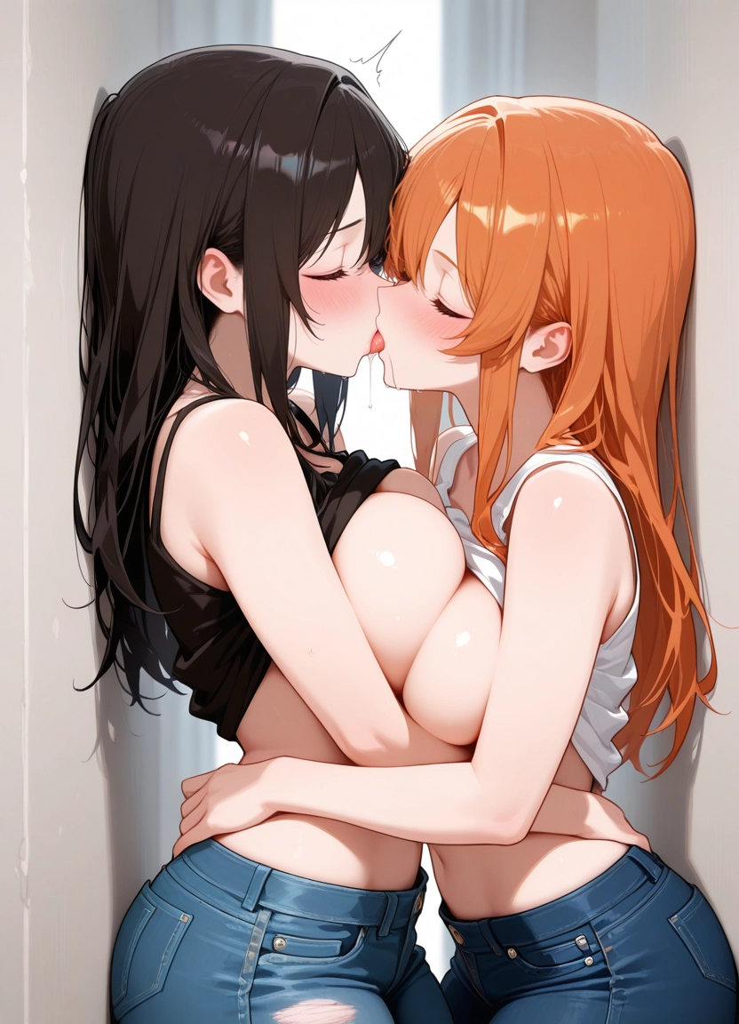 breasts, multiple girls, 2girls, yuri, closed eyes, large breasts · Yamete.gg