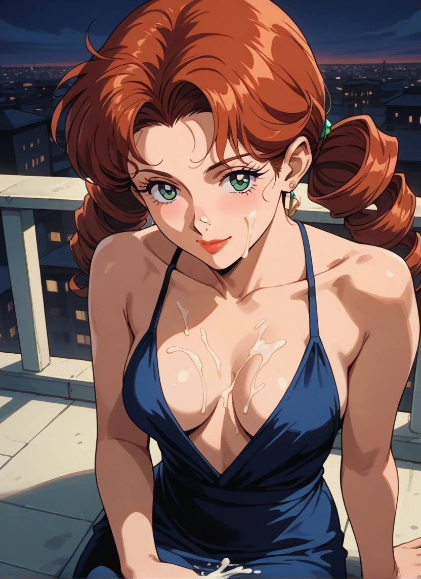 1girl, breasts, solo, dress, cum, green eyes · Yamete.gg