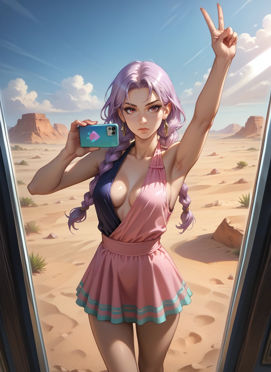 1girl, breasts, phone, braid, jewelry, earrings · Yamete.gg