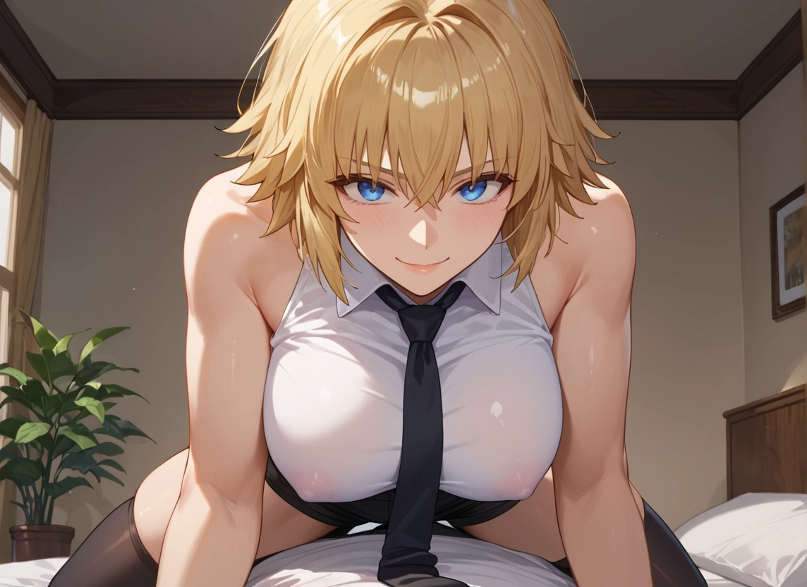 1girl, breasts, blonde hair, blue eyes, necktie, large breasts · Yamete.gg