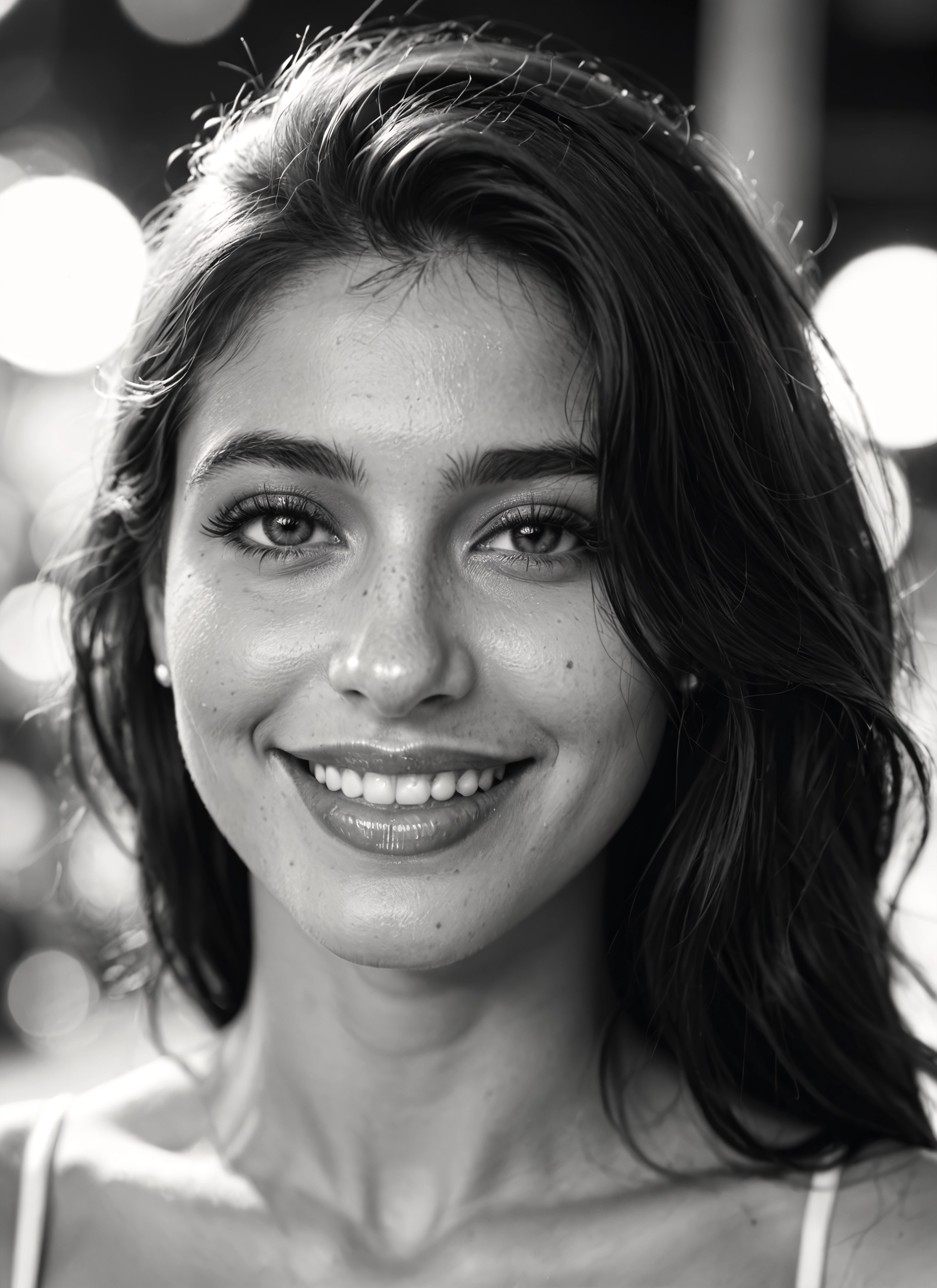 1girl, solo, greyscale, monochrome, smile, realistic · Yamete.gg