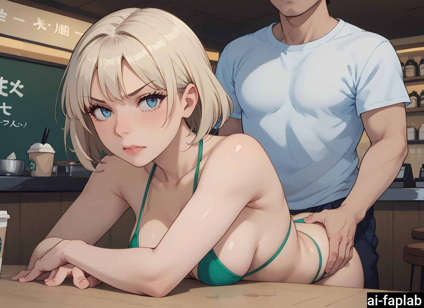 1girl, 1boy, breasts, blue eyes, bikini, swimsuit · Yamete.gg