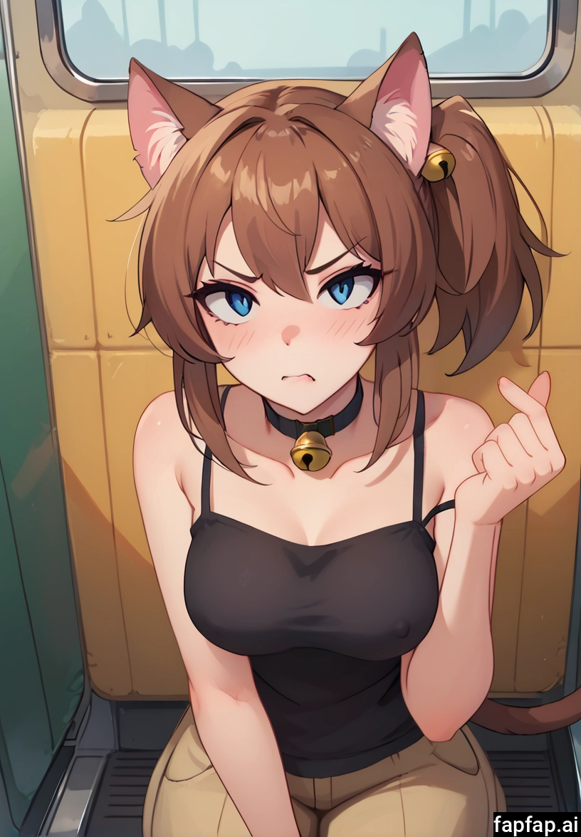 1girl, bell, animal ears, breasts, cat ears, brown hair · Yamete.gg