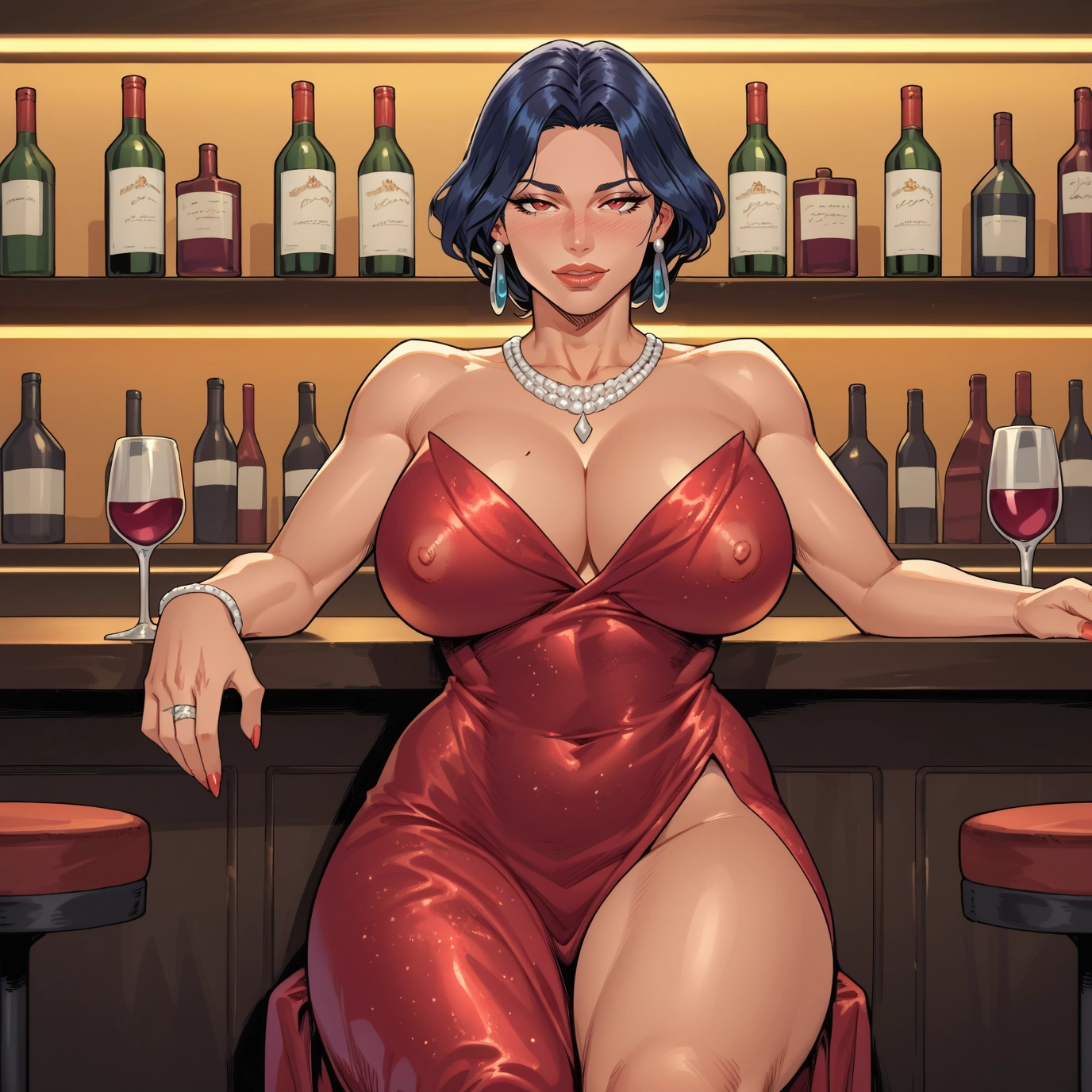 1girl, jewelry, dress, breasts, necklace, earrings · Yamete.gg