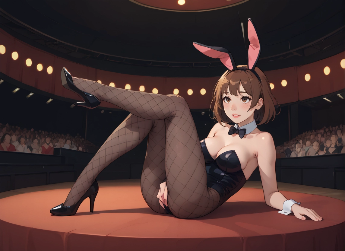 1girl, animal ears, playboy bunny, rabbit ears, pantyhose, brown hair · Yamete.gg