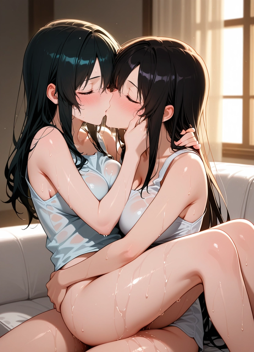 multiple girls, 2girls, breasts, long hair, yuri, kiss · Yamete.gg