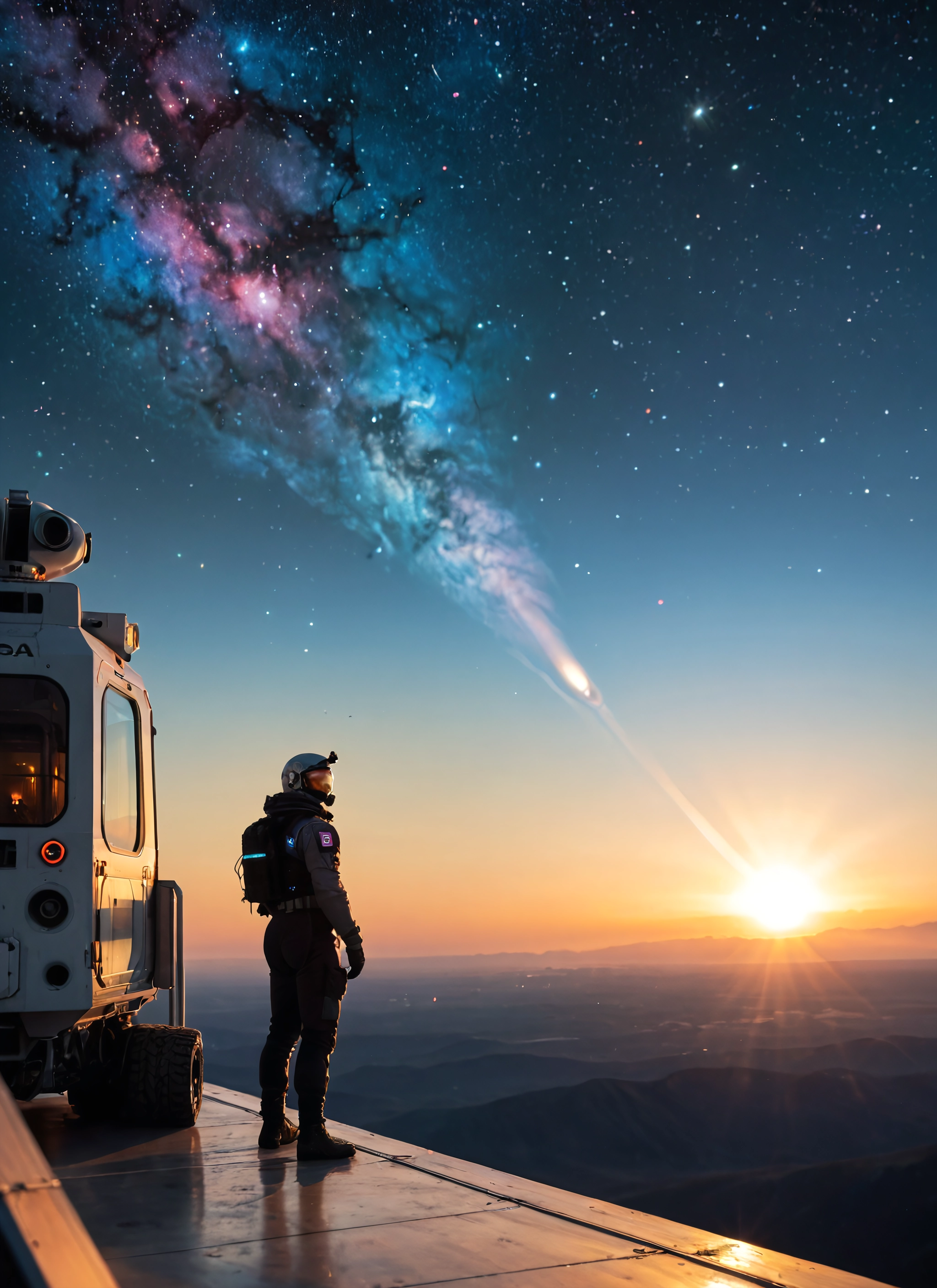 ground vehicle, star (sky), sky, solo, starry sky, train · Yamete.gg