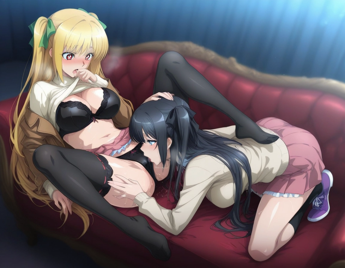 multiple girls, 2girls, underwear, breasts, skirt, yuri