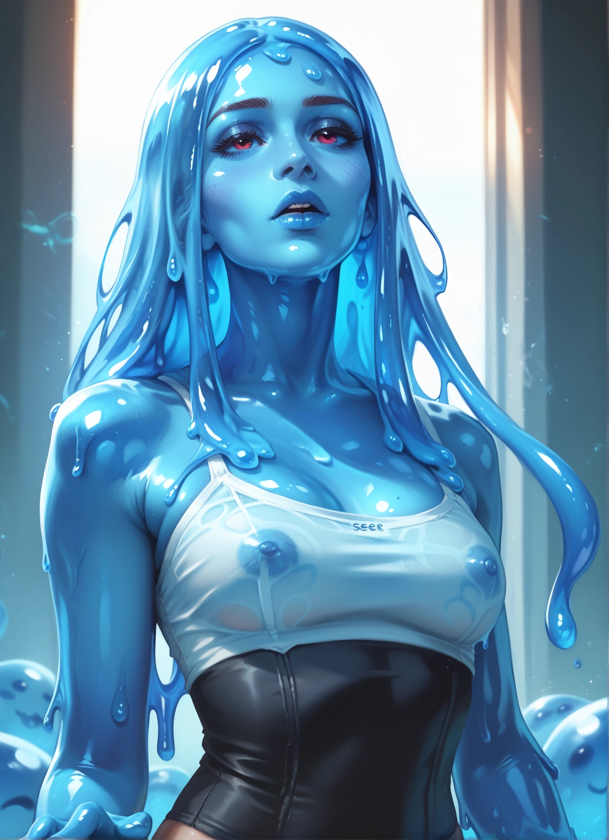 1girl, breasts, slime girl, monster girl, red eyes, solo · Yamete.gg