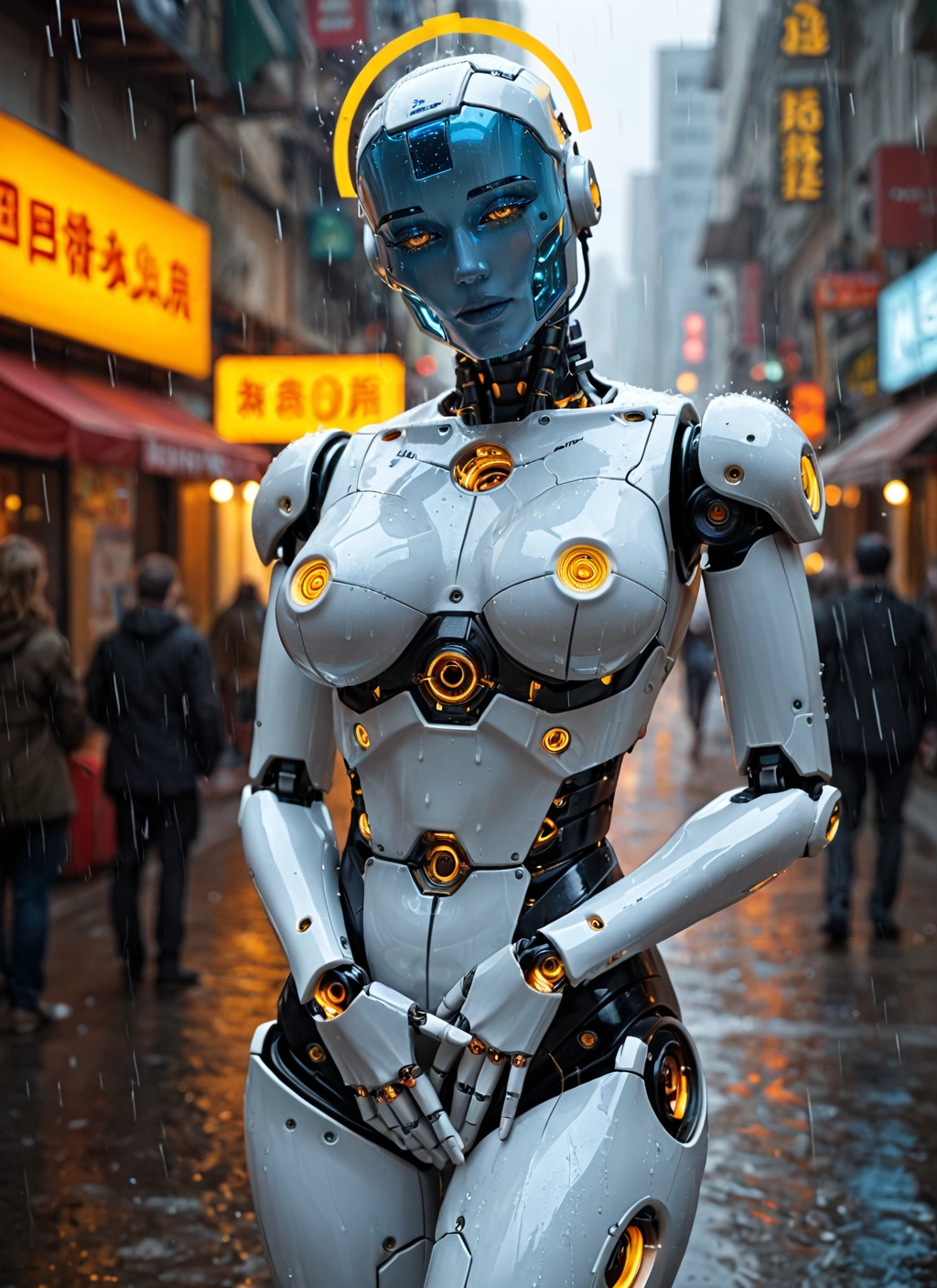 rain, 1girl, solo focus, breasts, humanoid robot, robot joints · Yamete.gg