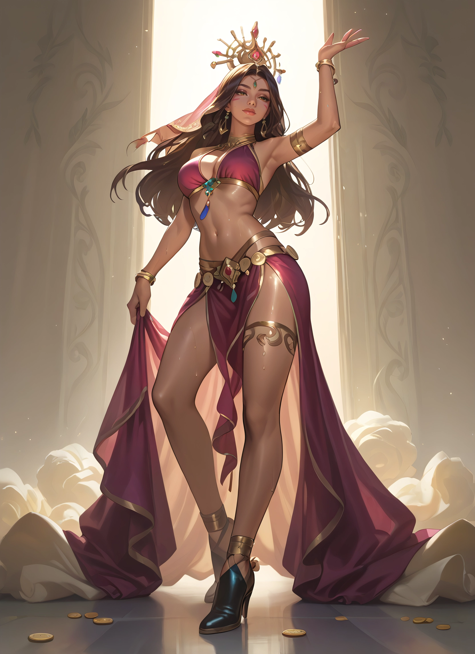 1girl, breasts, jewelry, long hair, high heels, solo · Yamete.gg
