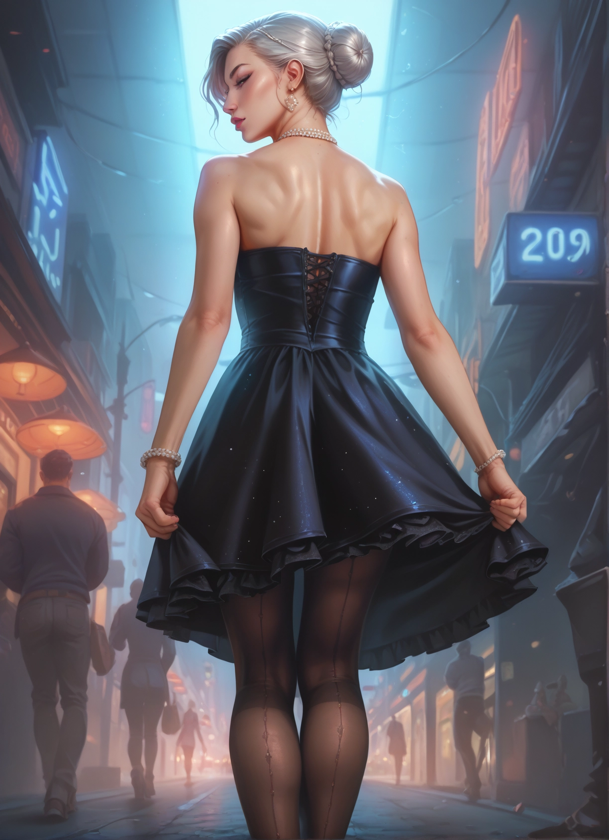 jewelry, dress, earrings, hair bun, bracelet, necklace · Yamete.gg