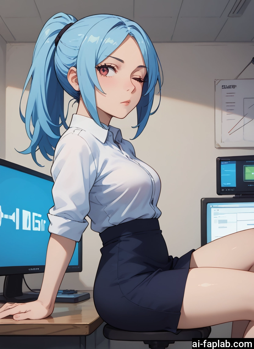 1girl, skirt, solo, one eye closed, shirt, sitting