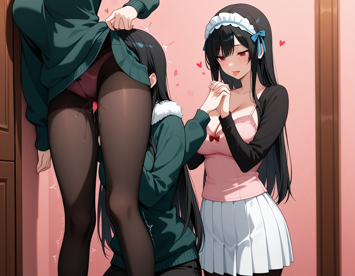 breasts, underwear, pantyhose, black hair, yuri, skirt · Yamete.gg