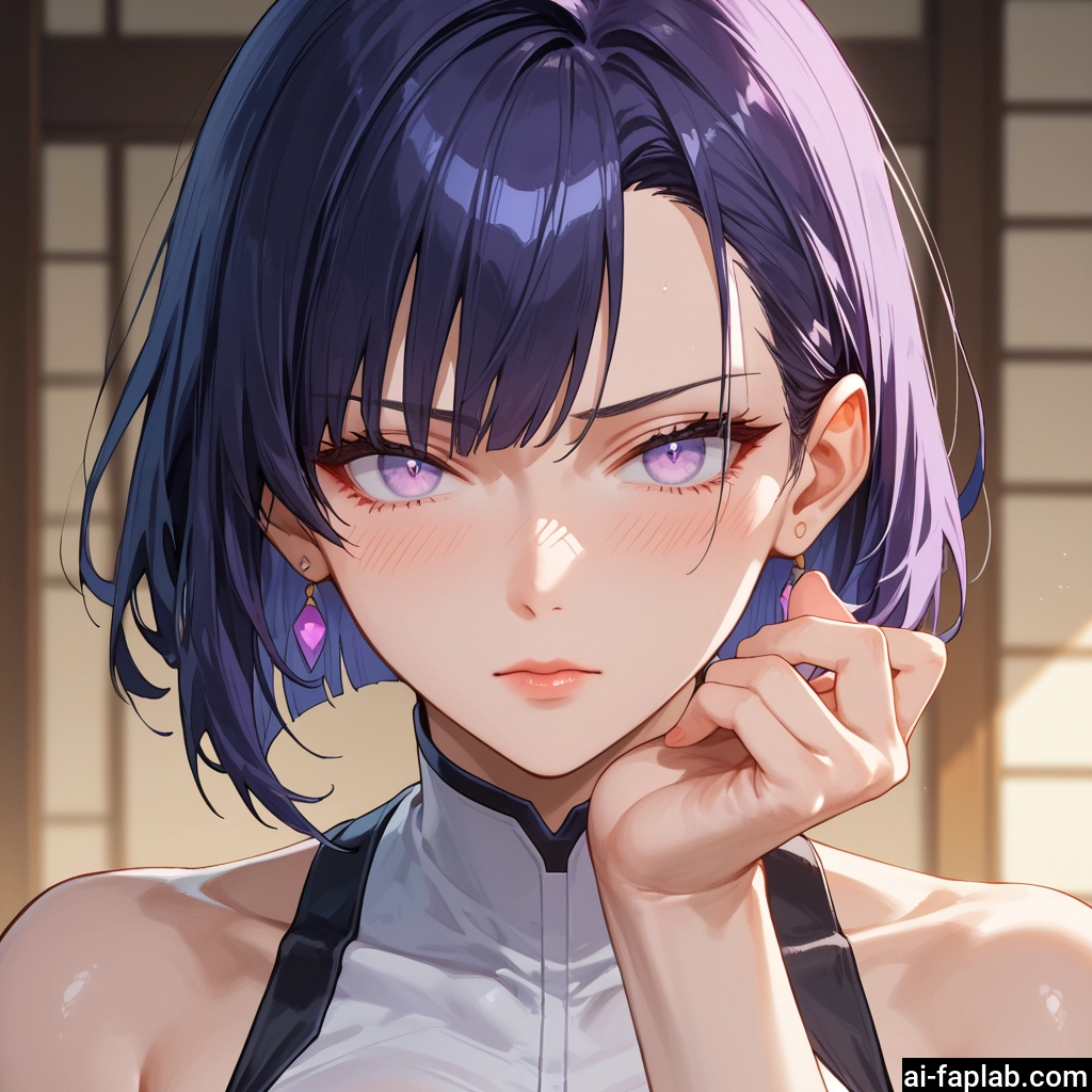 1girl, jewelry, solo, earrings, short hair, purple eyes