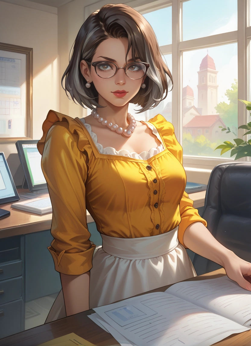 1girl, jewelry, glasses, solo, necklace, earrings · Yamete.gg