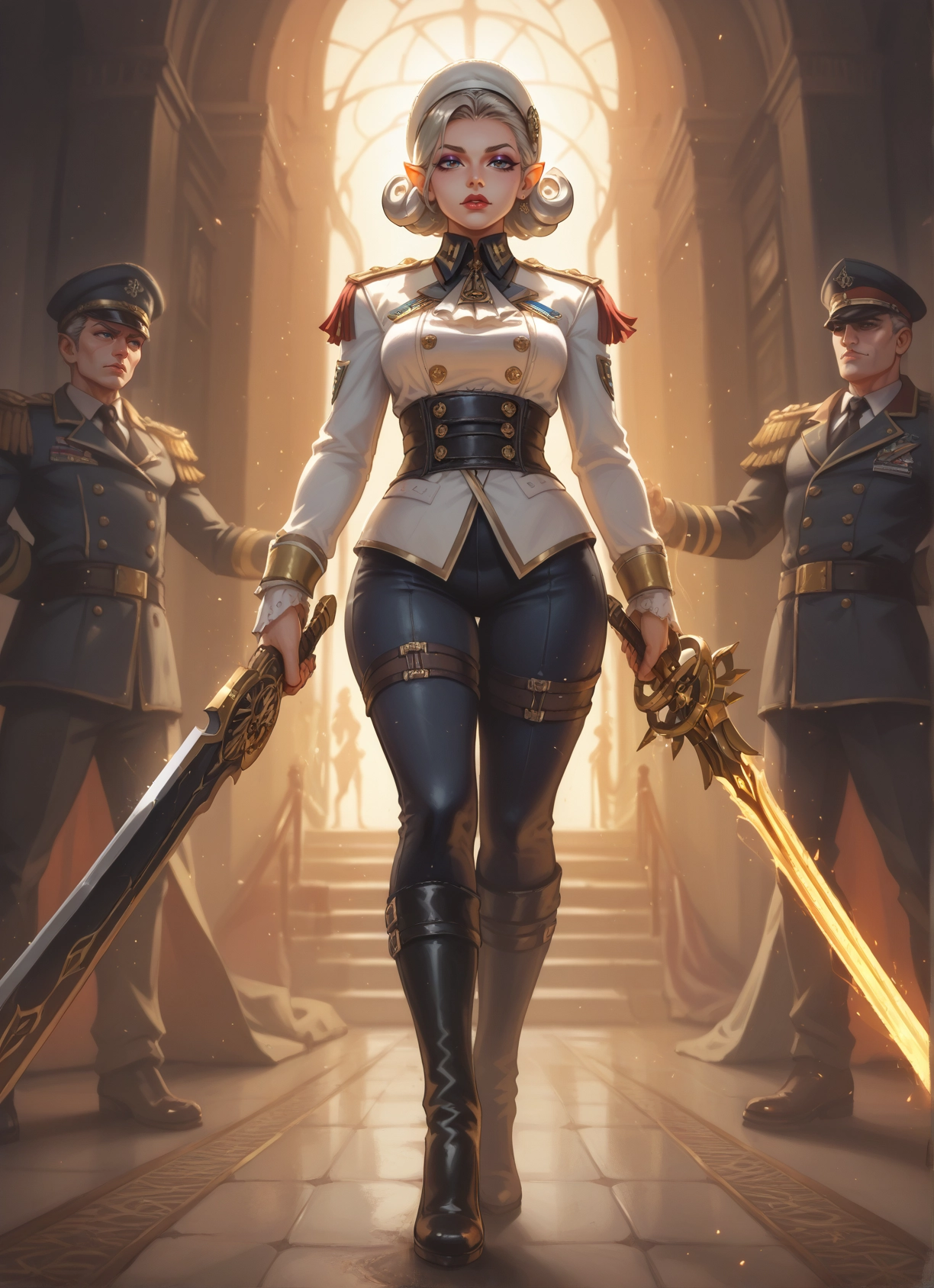 1girl, weapon, sword, multiple boys, pointy ears, boots · Yamete.gg