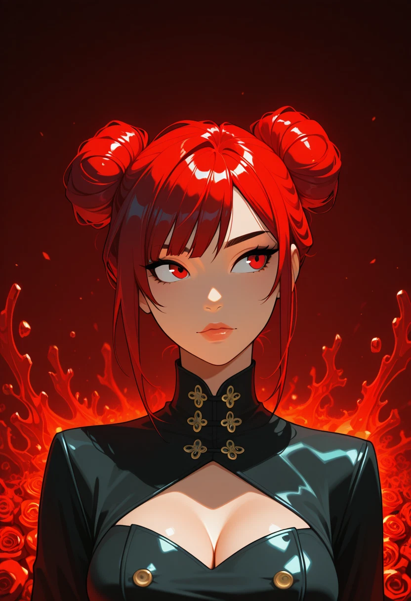 1girl, breasts, solo, hair bun, double bun, red eyes · Yamete.gg