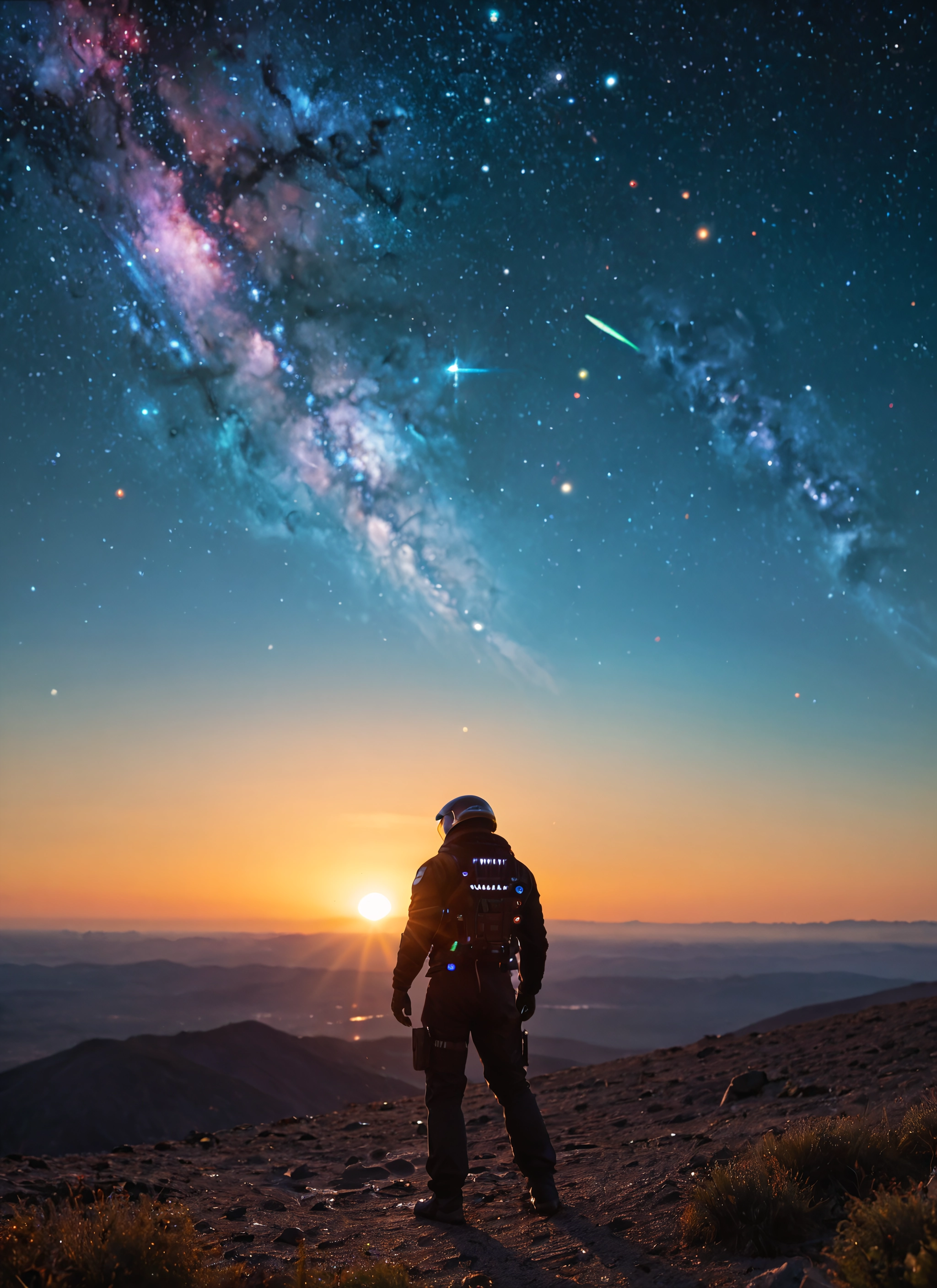 sky, solo, star (sky), starry sky, scenery, shooting star · Yamete.gg