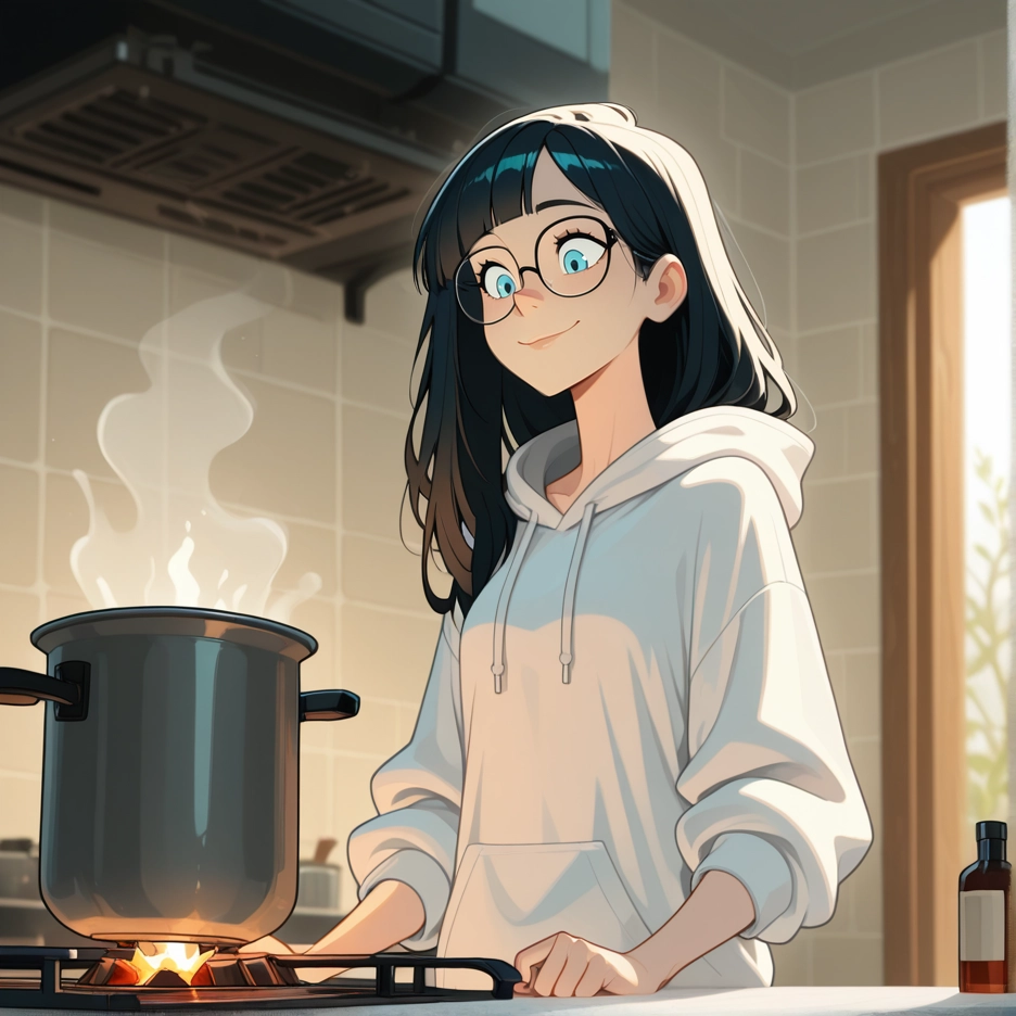 1girl, solo, glasses, blue eyes, smile, hood · Yamete.gg