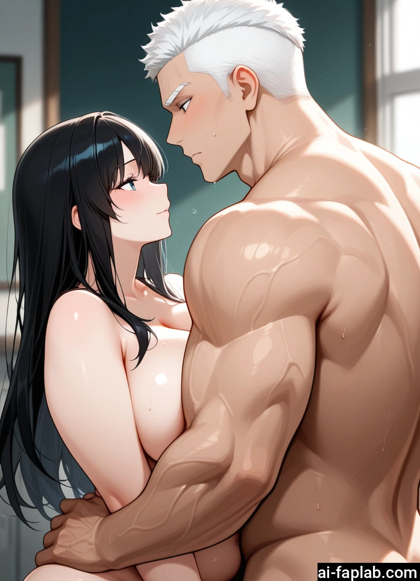 1girl, 1boy, black hair, breasts, hetero, long hair · Yamete.gg