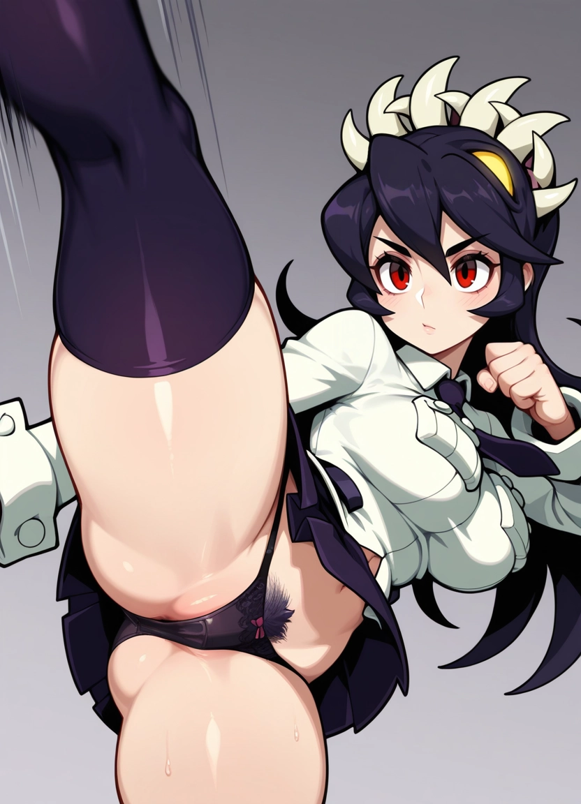 1girl, filia (skullgirls), breasts, panties, red eyes, underwear · Yamete.gg