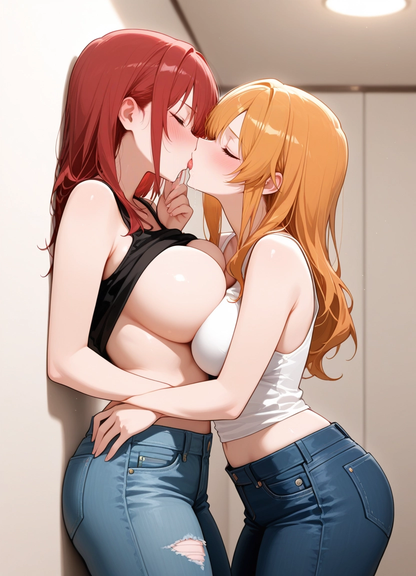 breasts, multiple girls, 2girls, yuri, large breasts, pants · Yamete.gg