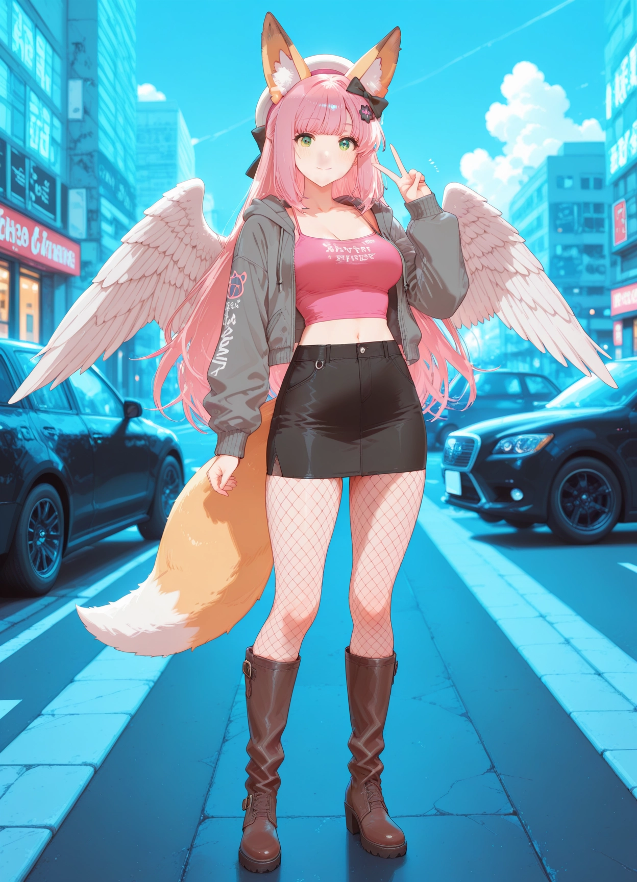 1girl, solo, long hair, boots, animal ears, outdoors · Yamete.gg