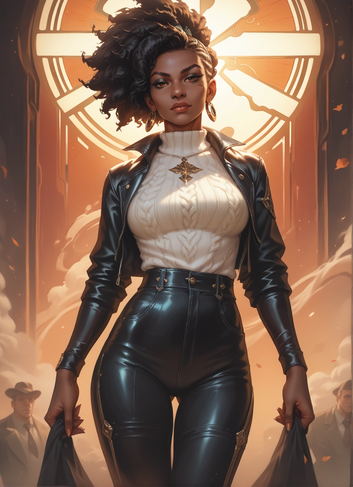1girl, jewelry, earrings, dark skin, jacket, pants · Yamete.gg