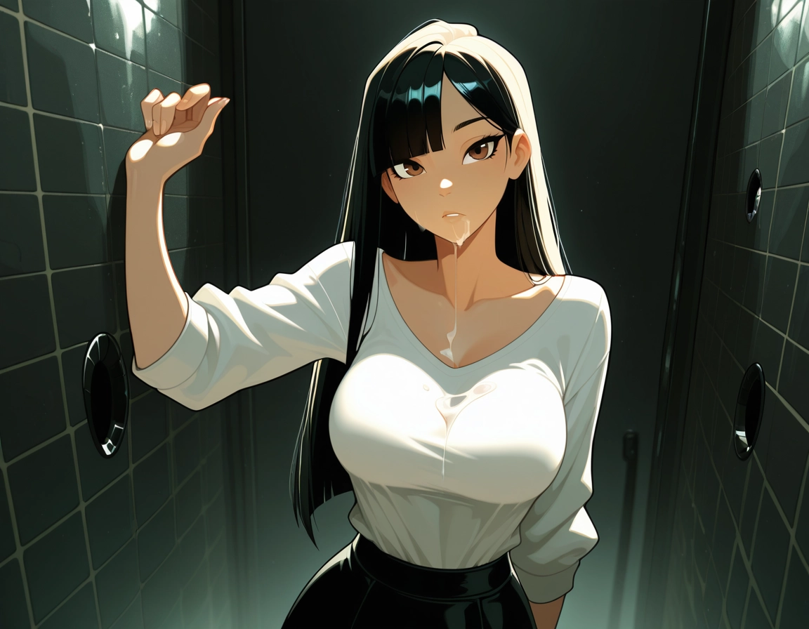 1girl, breasts, solo, black hair, long hair, shirt · Yamete.gg