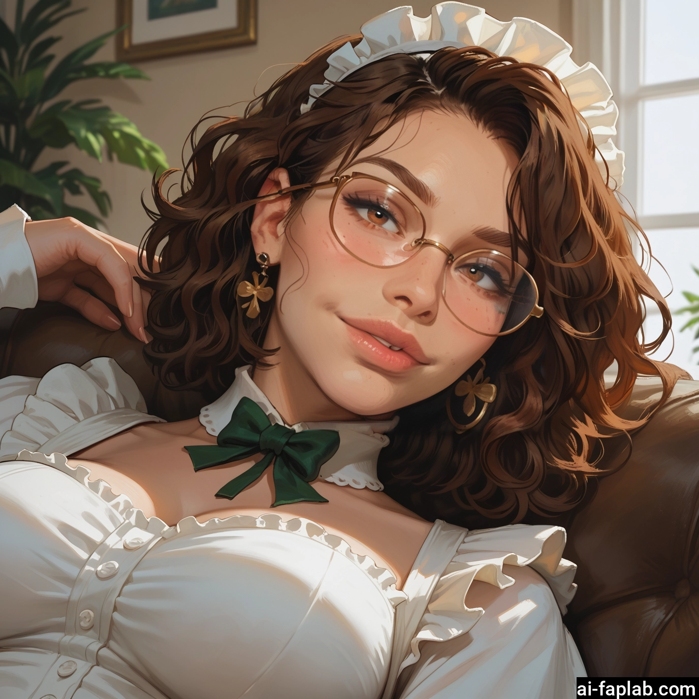 1girl, solo, brown hair, glasses, jewelry, earrings · Yamete.gg