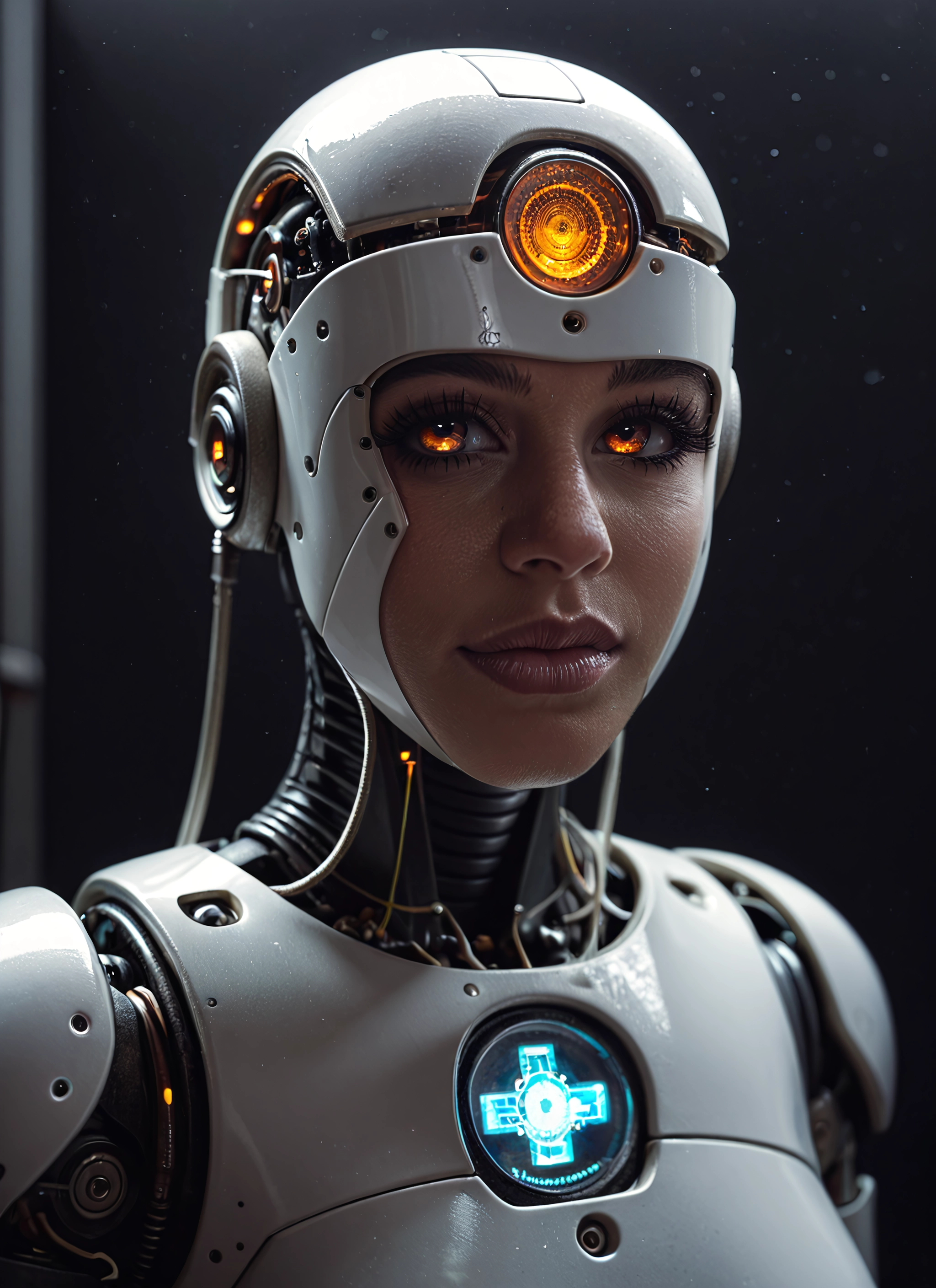 solo, 1girl, looking at viewer, helmet, lips, orange eyes · Yamete.gg