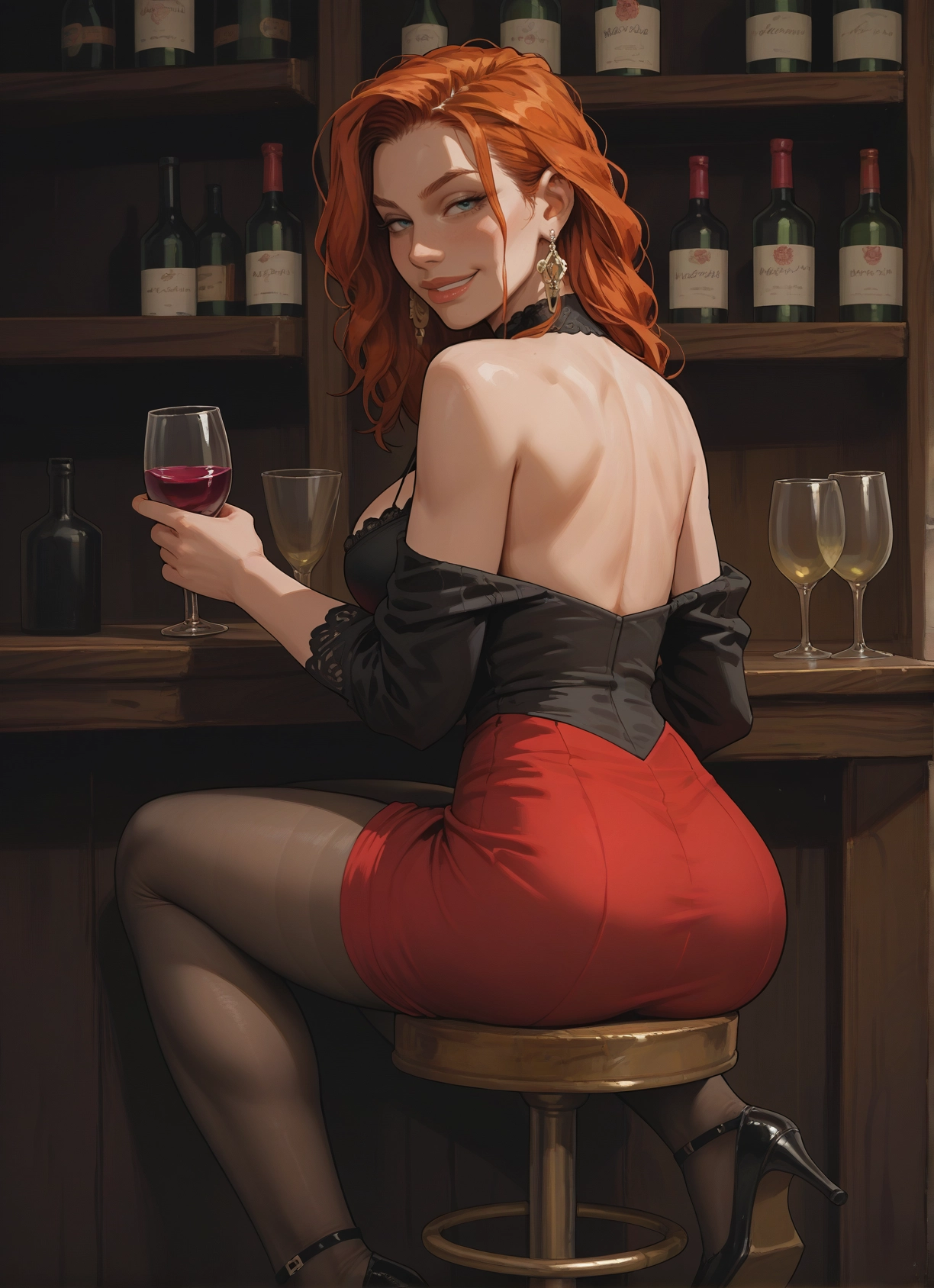 1girl, jewelry, ass, cup, earrings, high heels · Yamete.gg