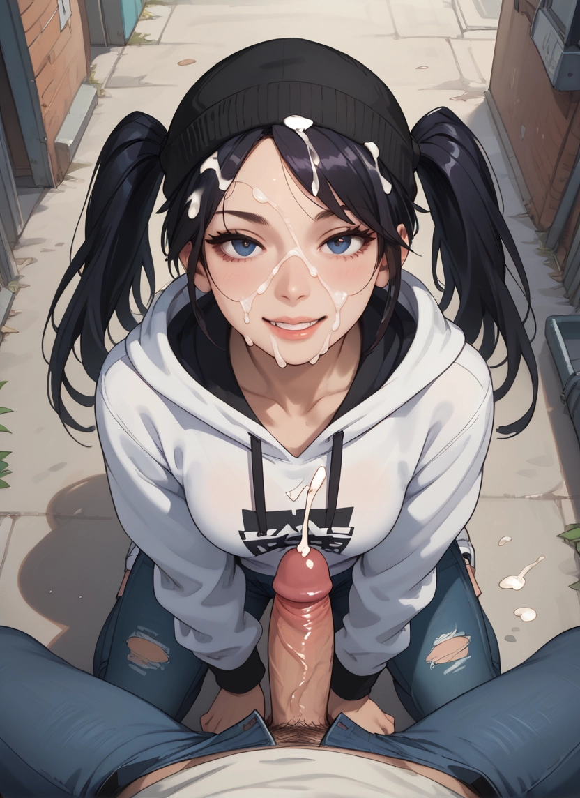 1girl, penis, hood, hetero, hat, facial · Yamete.gg