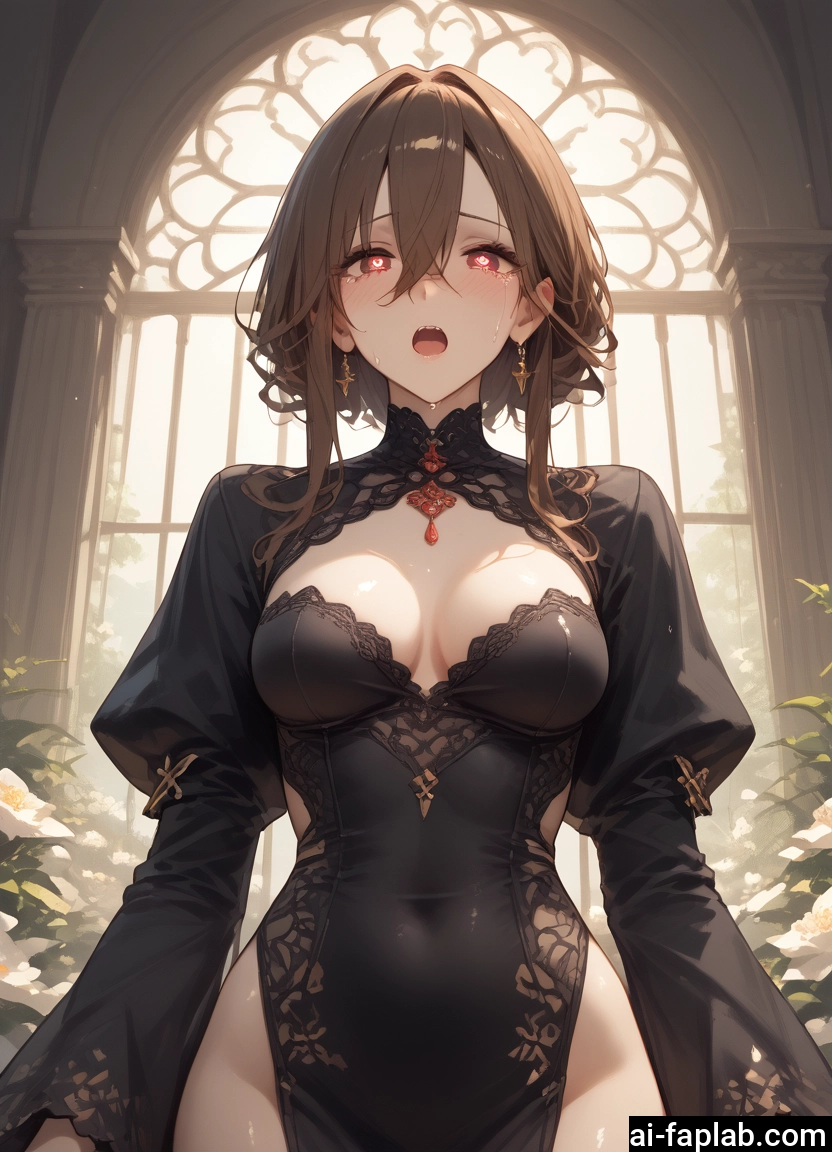 1girl, breasts, solo, jewelry, earrings, dress
