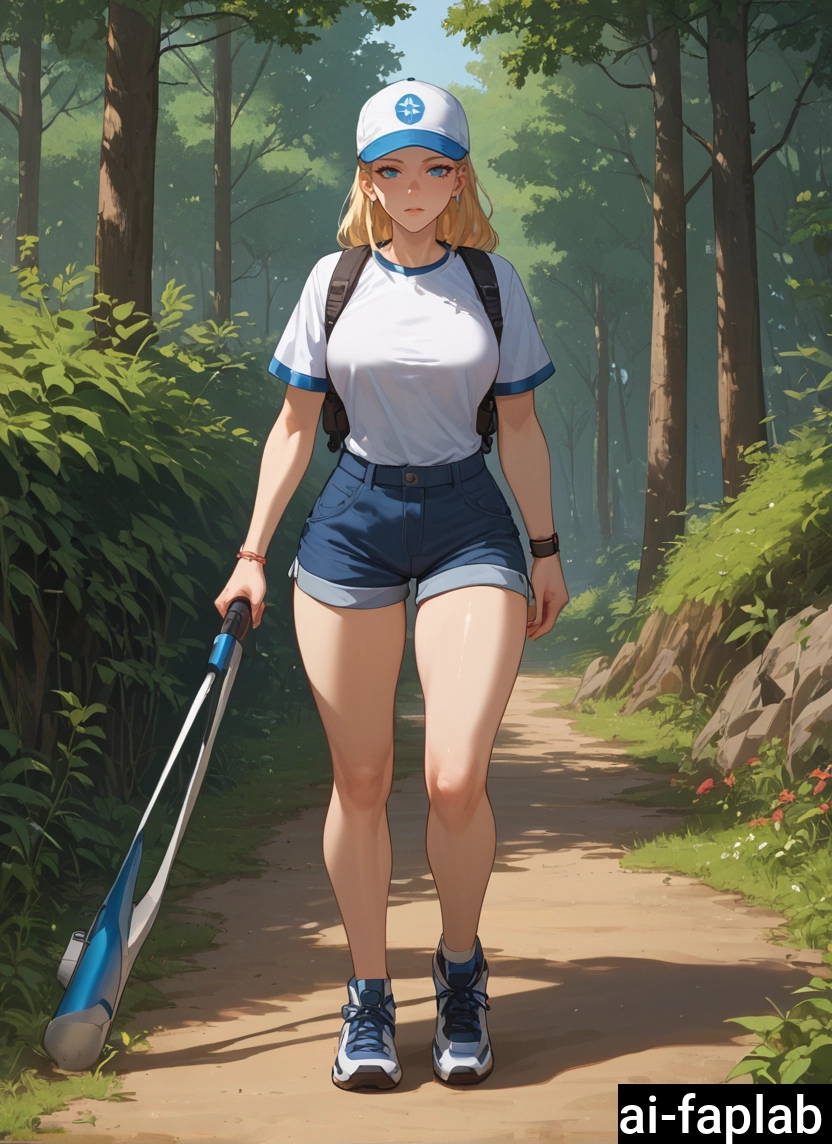 1girl, blonde hair, shorts, shirt, baseball cap, blue eyes · Yamete.gg