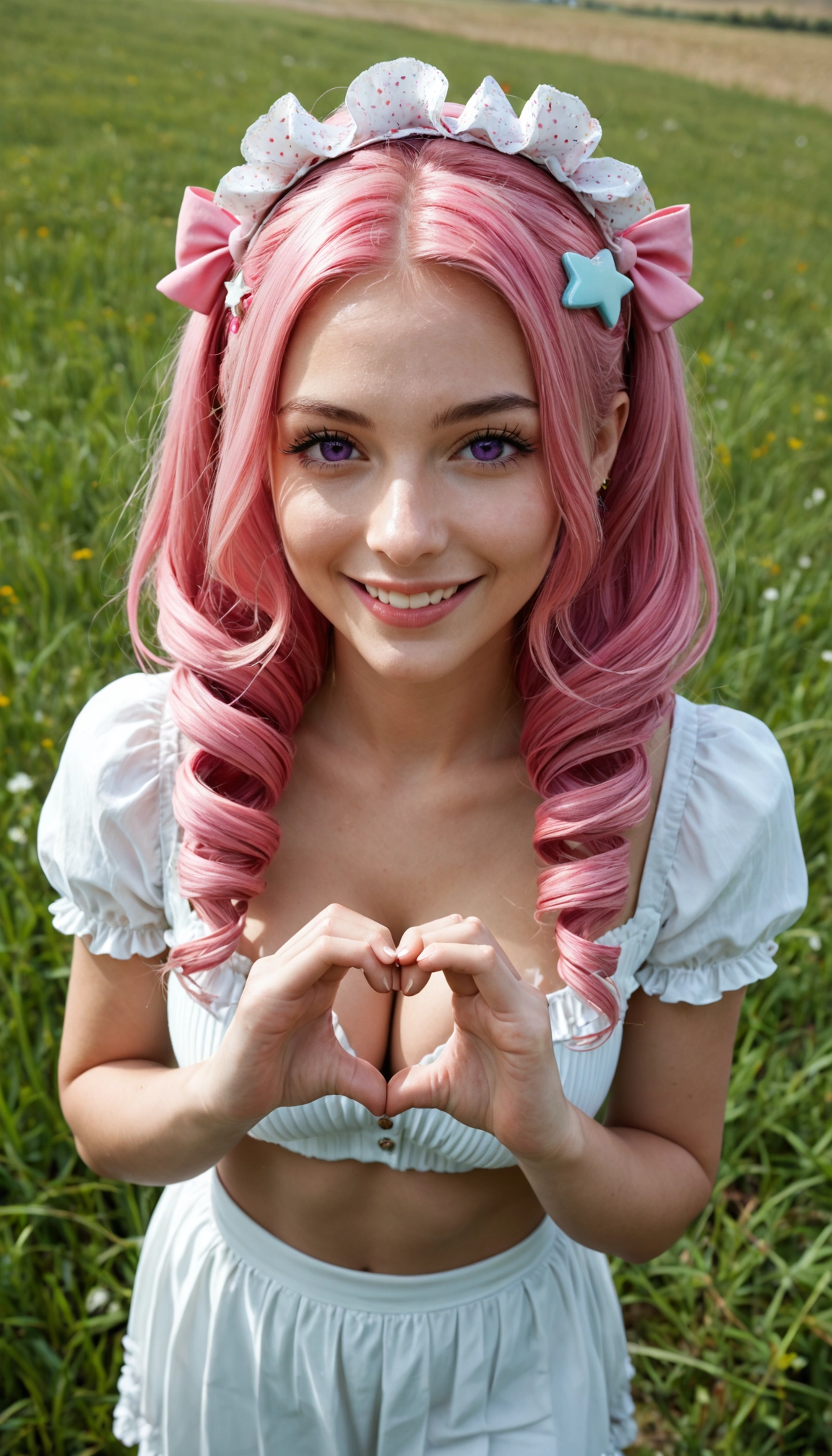 1girl, breasts, solo, realistic, pink hair, cleavage