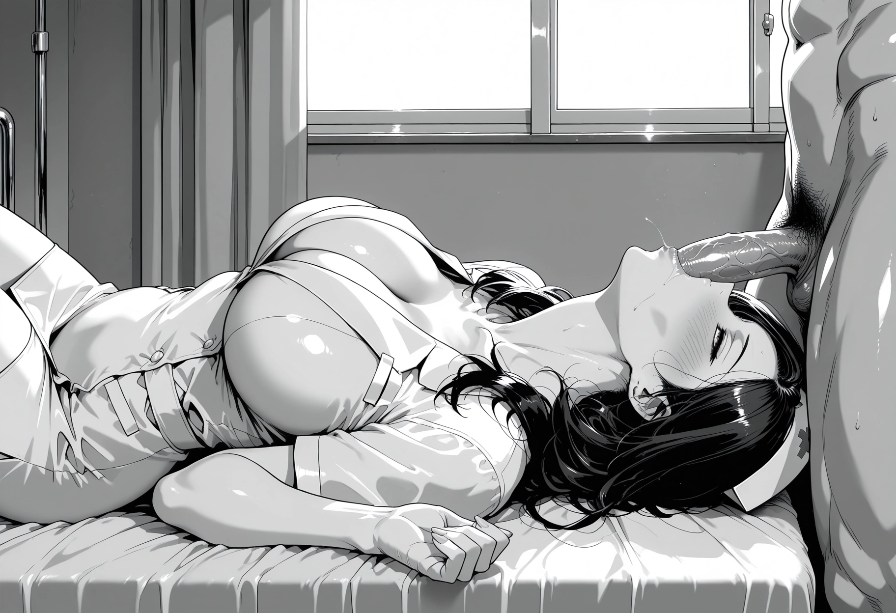 1girl, monochrome, greyscale, penis, breasts, hetero · Yamete.gg