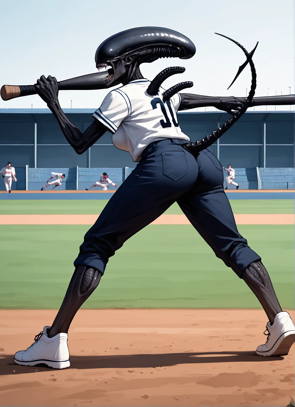 tail, ass, baseball bat, pants, sportswear, baseball uniform · Yamete.gg