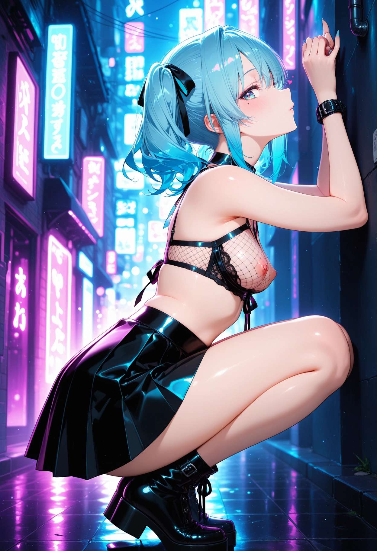 1girl, skirt, breasts, solo, nipples, black footwear · Yamete.gg