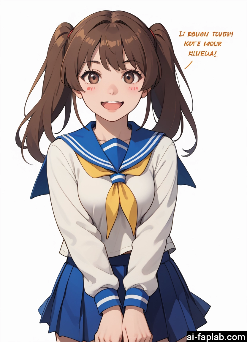 1girl, brown hair, skirt, solo, twintails, school uniform · Yamete.gg